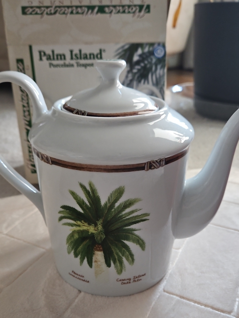 Porcelain Teapot with Green Palm Motif